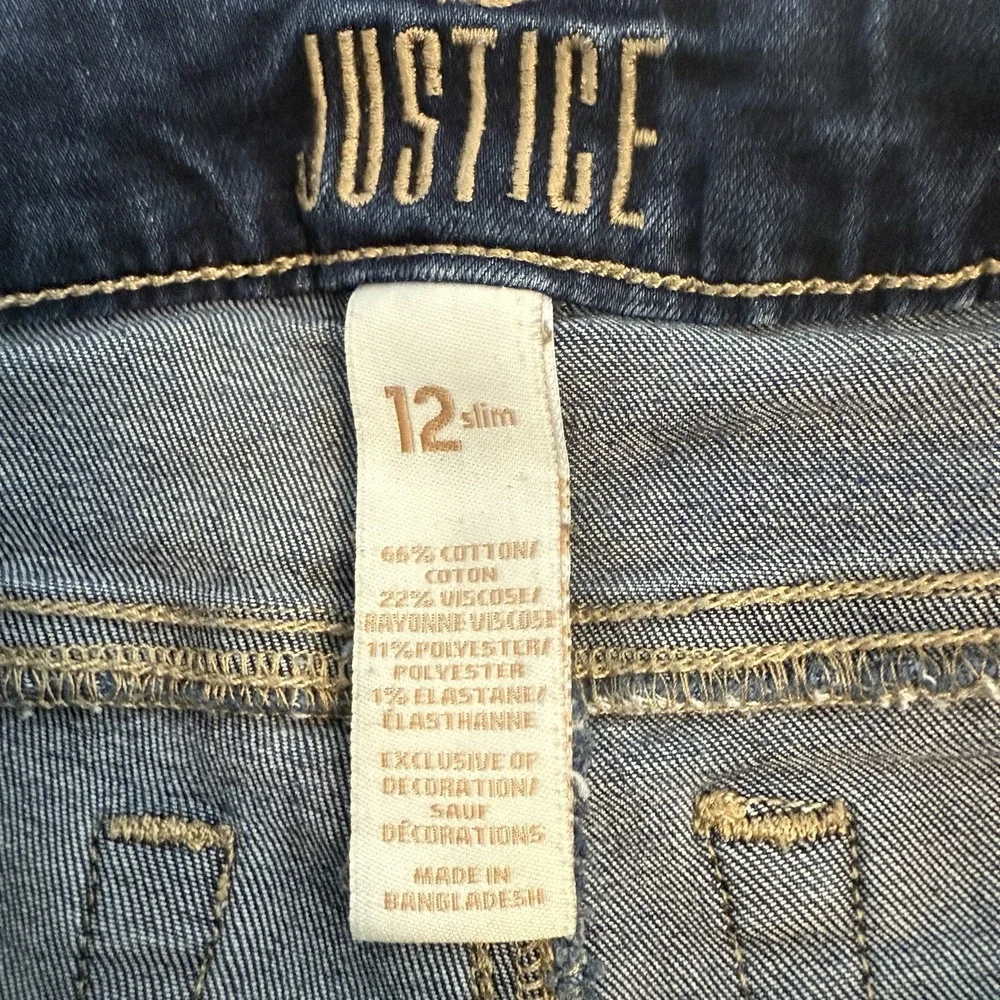 Justice Denim Shorts Girls 12 Slim Dark Wash Raw Hem Cuffed Stretch Jean